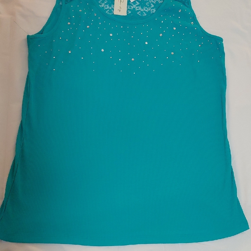French Laundry Woman Turquoise Sleeveless Top with Embellishments